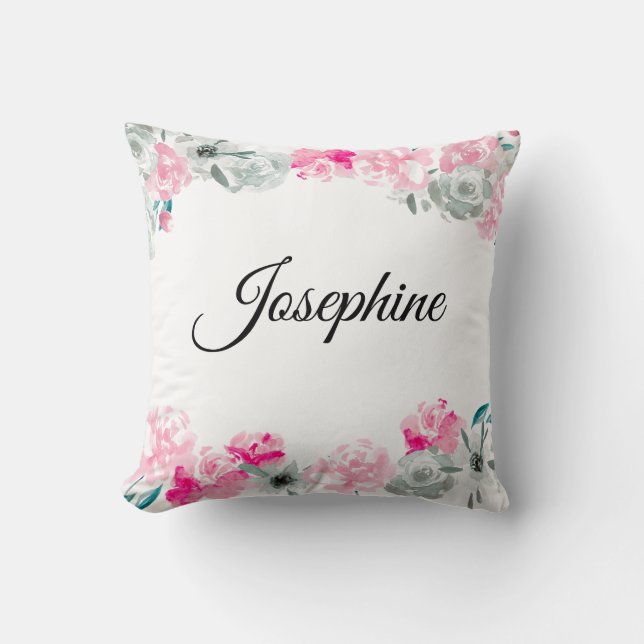 Coussin Petite fille personnalisée| Fleurs d'aquarelle de  (Recto)