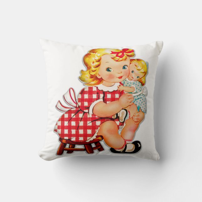 Coussin Petite fille retro vintage poupée (Recto)