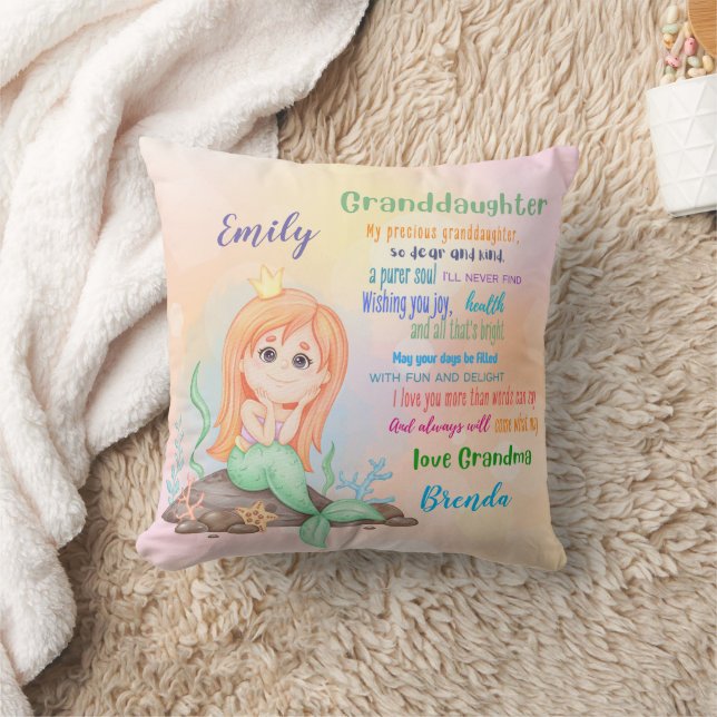 Coussin Petite-fille Sirène cadeau Poème personnalisé Ajou (Couverture)