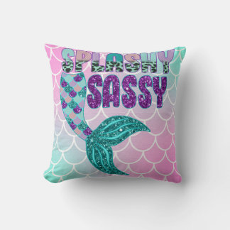 Coussin Petite fille Splashy rose violet vert de sirène Qu