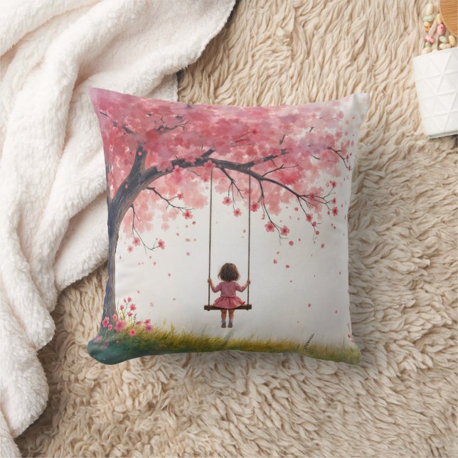 Coussin Petite fille sur une aile de cerisier (Couverture)