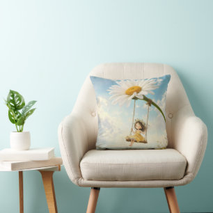 Coussin Petite Fille sur une Balançoire en Marguerite