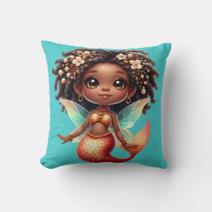 Coussin "Petite sirène aux yeux Brown et aux cheveux boucl