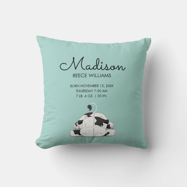 Coussin Petite Vache Bébé Statistiques de naissance Jeter  (Recto)