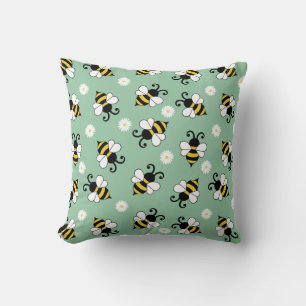 Coussin Petites abeilles mignonnes et fleurs marguerites m