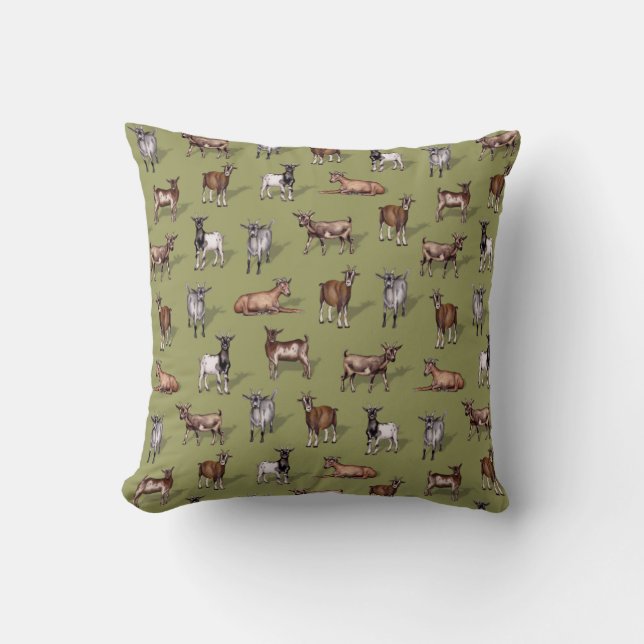 Coussin Petites chèvres en vert - Motif de troupeau de chè (Recto)