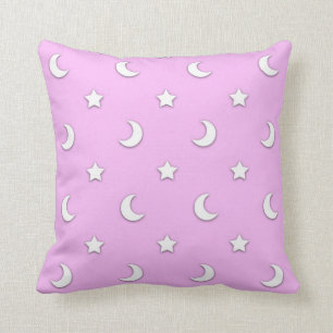 Coussin Petites étoiles et lunes blanches sur rose