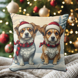 Coussin Petits chiens en hiver avant l'arrivée et l'hiver