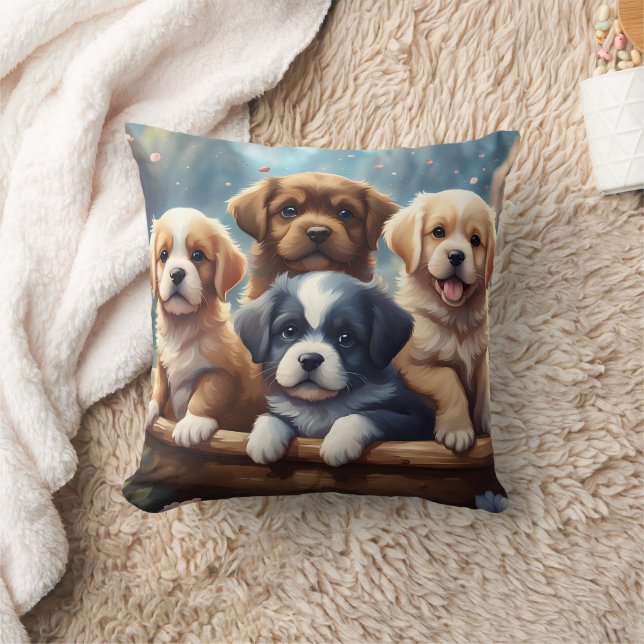 Coussin Petits chiots dans un panier, enfants (Couverture)