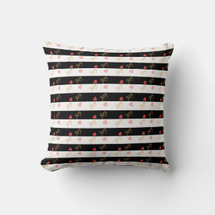 Coussin Petits coeurs mignons, texte de joie en noir et bl
