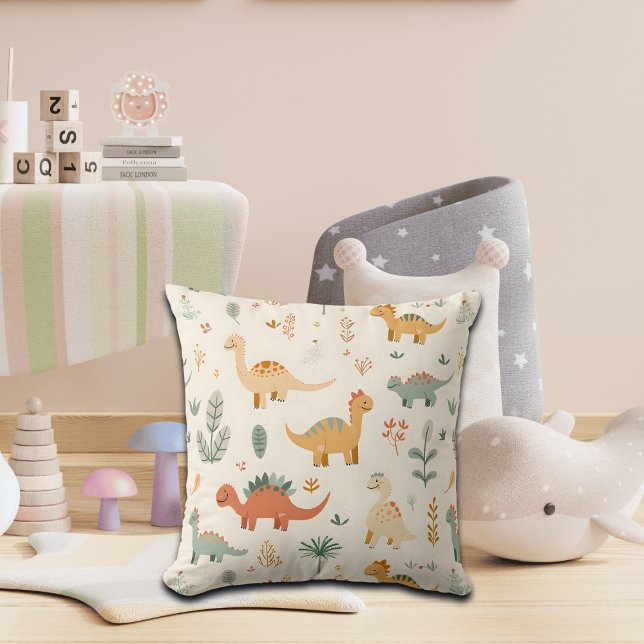 Coussin Petits Dinosaures Beige Neutre Tons (Créateur téléchargé)