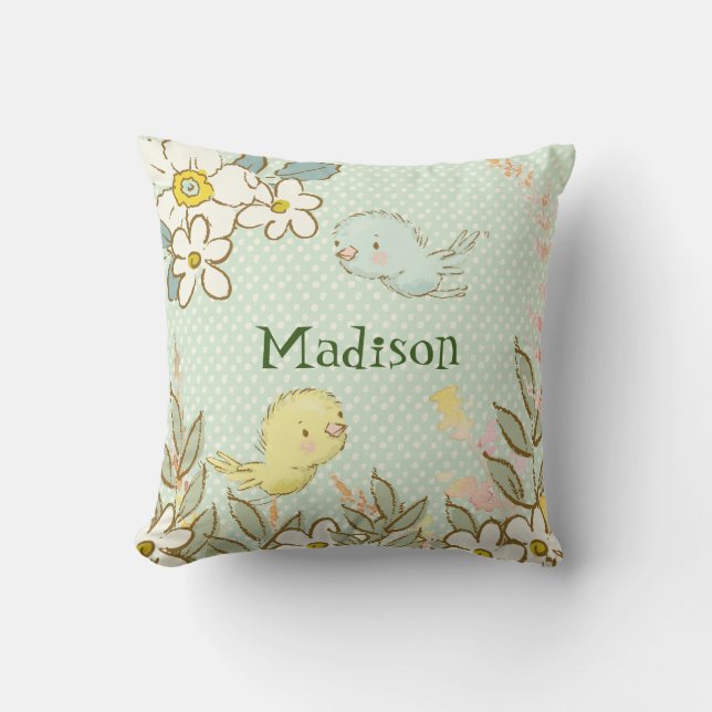 Coussin Petits oiseaux volant Floral Pois Baby Nursery (Recto)