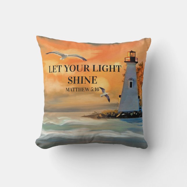 Coussin Phare coucher de soleil Verse Bible Laisser la lum (Recto)