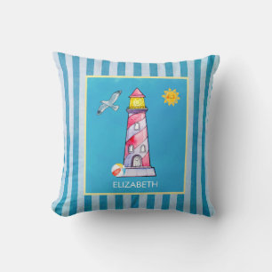 Coussin Phare d'aquarelle rouge