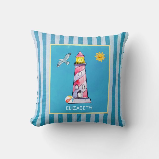 Coussin Phare d'aquarelle rouge (Recto)