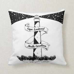 Coussin Phare de Cape Lookout noir et blanc