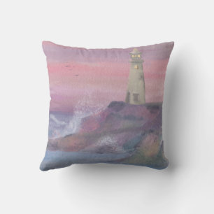 Coussin Phare de falaise côtière avec ciel rose