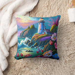 Coussin Phare Ocean Waves Fleurs colorées