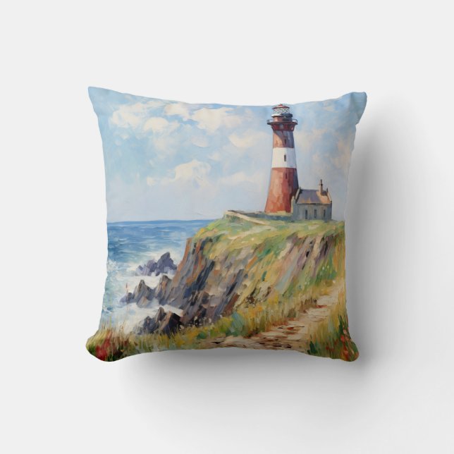 Coussin Phare Sur La Côte Pittoresque - Art Impressionnist (Recto)
