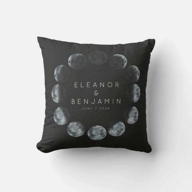 Coussin Phases de lune d'aquarelle noire moderne Mariage p (Recto)