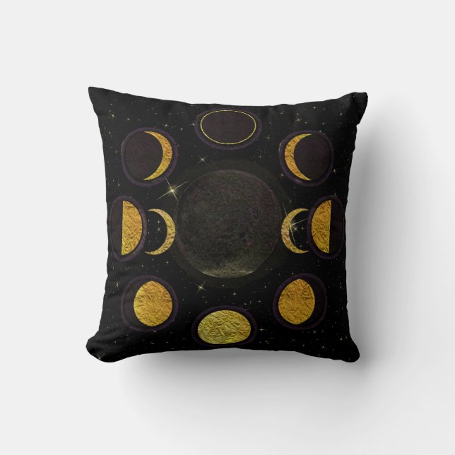 Coussin Phases magiques Lune Noire & Or (Recto)