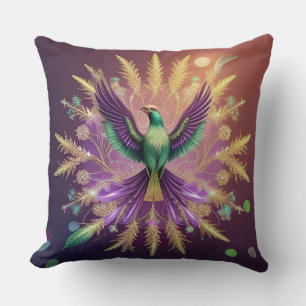 Coussin Phénix majestueux aux plumes vibrantes
