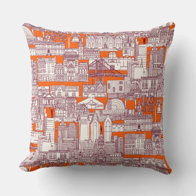 Coussin Philadelphia toile hot orange claret (Recto)
