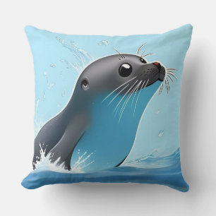 Coussin Phoque joueur bondissant à travers l'océan