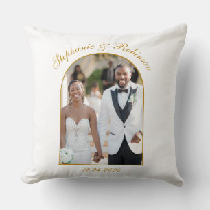 Coussin Photo Arch Elegant Gold Script Monogramme Mariage