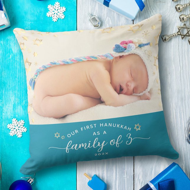 Coussin Photo bébé Première famille Hanoukka de 3 étoiles  (Créateur téléchargé)