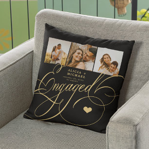 Coussin Photo collage engagé couple personnalisé noir