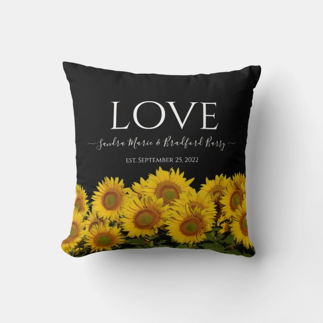 Coussin Photo collage moderne tournesol noir Mariage Throw (Recto)