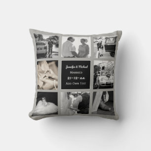 Coussin PHOTO COLLAGE Wedding Vow Renewal Anniversary Grey