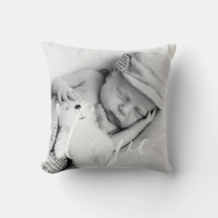 Coussin Photo d'amour de bébé en écriture moderne 