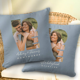 Coussin Photo d'amour simple moderne personnalisé bleu pou