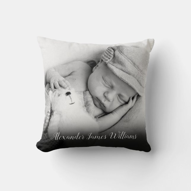 Coussin Photo de bébé et nom de script (Recto)