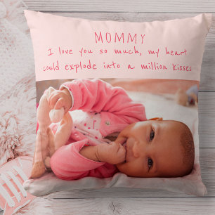Coussin Photo de bébé fille et message adorable à maman