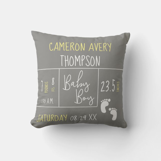 Coussin Photo de bébé gris jaune moderne bébé garçon Photo (Recto)