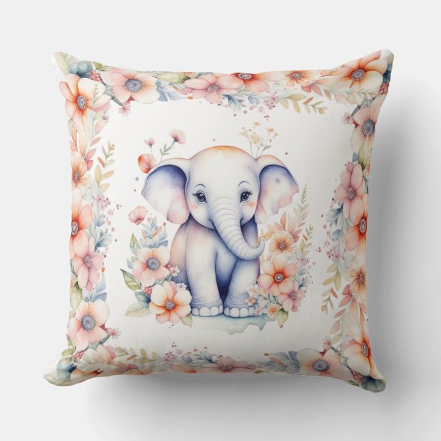 Coussin Photo de bébé, nom et date de naissance thème élép (Recto)