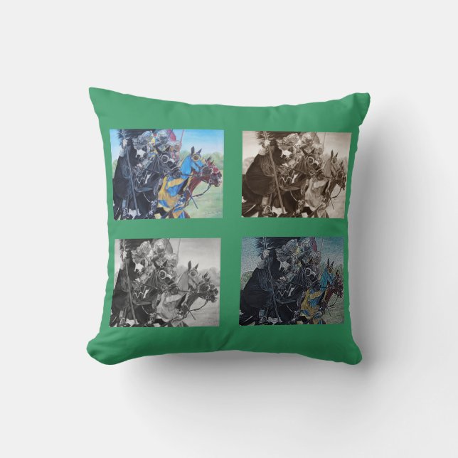 Coussin photo de chevaliers médiévaux jouant sur des cheva (Recto)