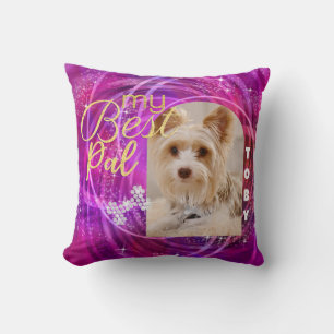 Coussin Photo de chien de compagnie rayonnant Mangenta
