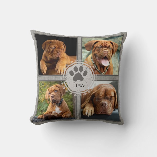 Coussin photo de chien personnalisé 4 photos Nom g (Recto)