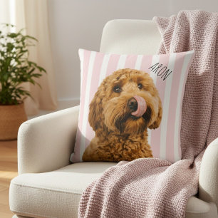 Coussin Photo de chien personnalisé Nom de l'animal rose