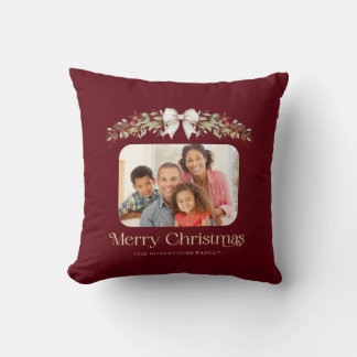 Coussin Photo de famille Moderne Script Joyeux Noël