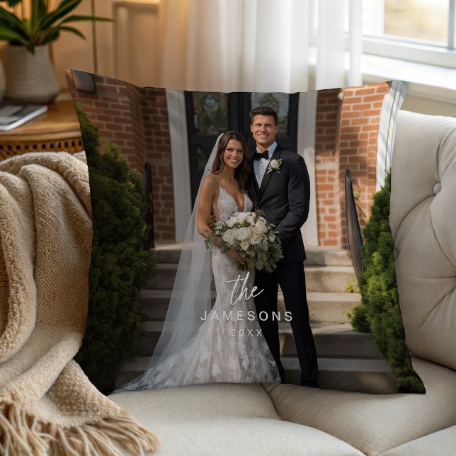 Coussin Photo de famille personnalisé avec le nom du coupl (Créateur téléchargé)