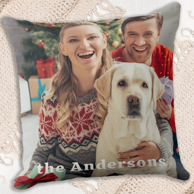Coussin Photo de famille personnalisée Noël simple (Créateur téléchargé)