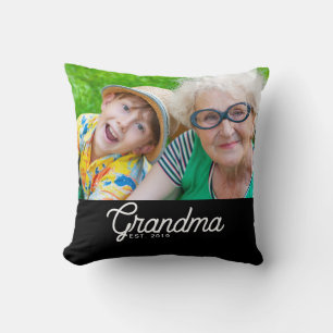Coussin Photo de grand-mère avec écriture moderne noire ét