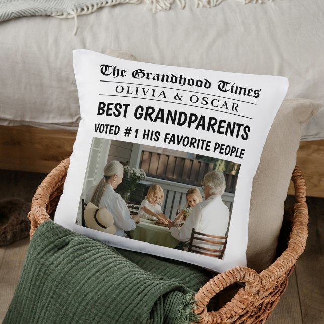 Coussin Photo de journal personnalisée | Meilleurs grands- (Créateur téléchargé)