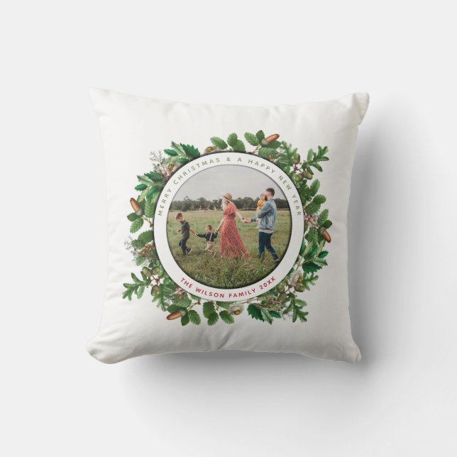 Coussin Photo de la famille de la couronne de maïs de Noël (Recto)