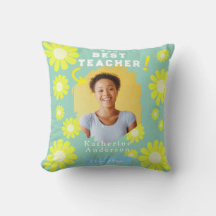Coussin Photo de la meilleure enseignante Daisy sarcelle